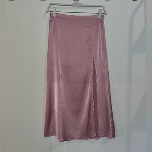 Blush Satin Slit Midi Skirt